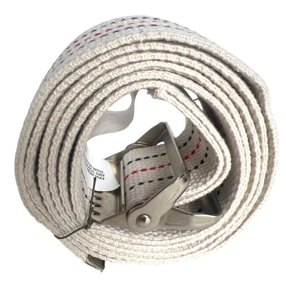 Medline Gait Belt With Metal Buckle 60" Cotton White W/ Red & Blue Stripes - Picture 2 of 3